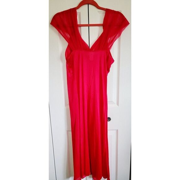 Cachet Lingerie M Long Satin & Lace Gown Negligee Red Vintage Beaded 1980's - Picture 5 of 8